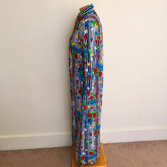 Vintage 60's Spectator Striped Floral Maxi Shirt Dress - Picture 5 of 12